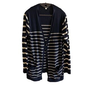 Gap Made With Silk Button Front Cardigan Size XL Blue/White Stripes GUC